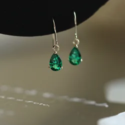 2023 NewSterling srebrny Emerald cyrkon kropla wody kolczyki dla kobiet Plated 14k złoty Retro oryginalna biżuteria aretes de mujer