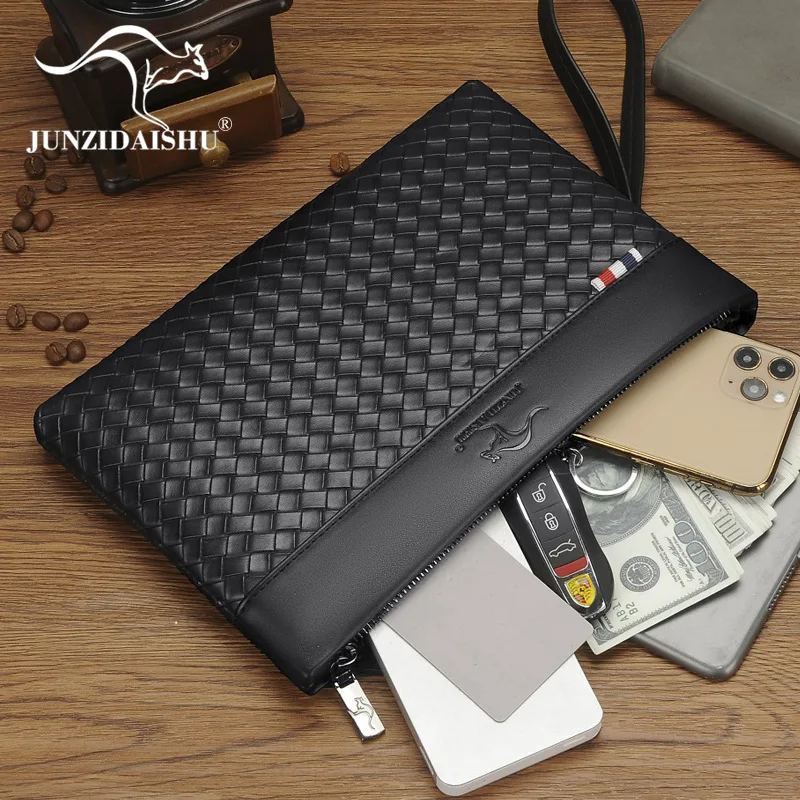 Fashion Knitting Style Soft PU Leather Men Clutch Bag Luxury Male Money Handbag High Quality Business Men Cardholder Case