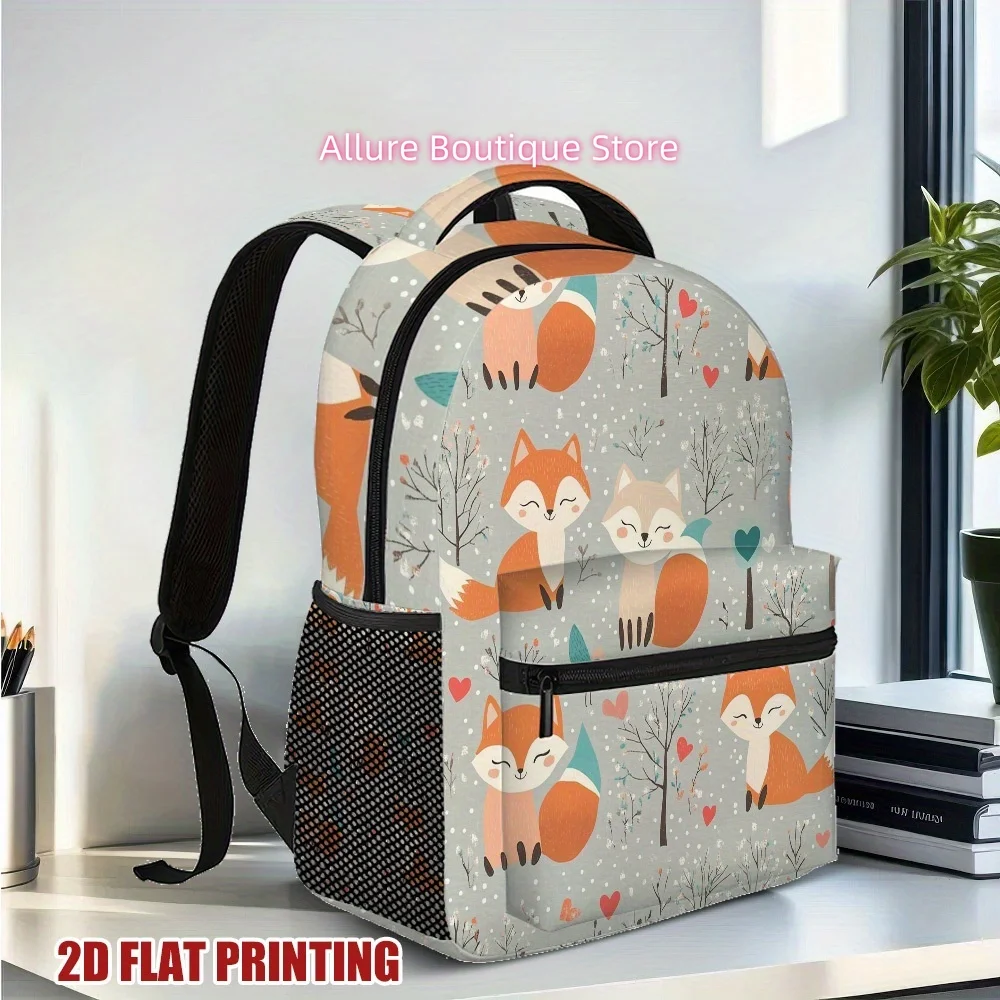 1pc Winter Foxes Backpack with Oversized Storage & Comfortable Straps - Lightweight, Durable Polyester, 2D Flat Print Design, Pe