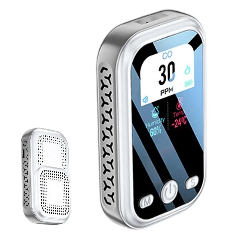เครื่องตรวจจับคาร์บอนมอนอกไซด์ จอภาพคาร์บอนมอนอกไซด์แบบพกพา ฟังก์ชั่นปลุกอเนกประสงค์ เชือกเส้นเล็กและการออกแบบวงเล็บสําหรับในร่ม