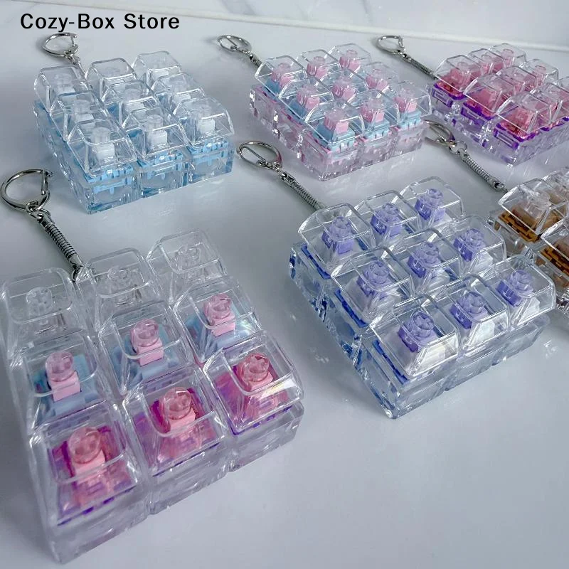 [ZY]1/2/3/4/9 Key Keyboard Crystal Keycap Stress Relief Fingertip Gadget Decompression Keychain Clicker Toy[ZY]