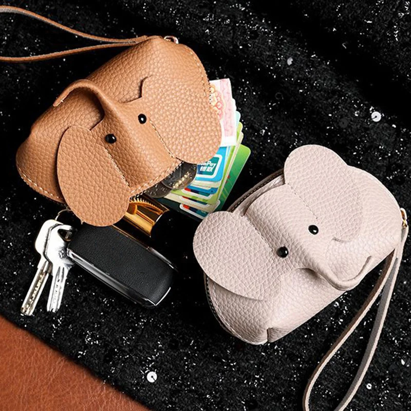 1PCS Creative PU Leather Elephant Money Bag Women Coin Purse With Key Ring Multifunctional Zipper Storage Bags Key Case