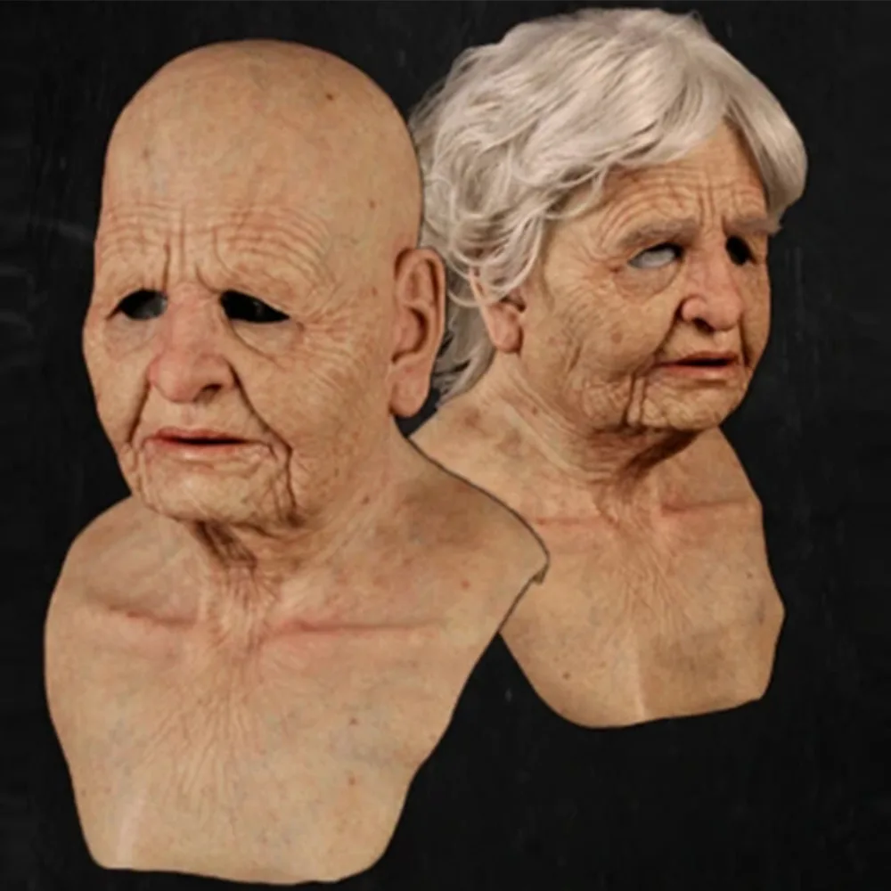 Cosplay Mask Horror Grandpa Grandma Mask Smoking Grandmother Halloween Mask Man Female Elder Person Roleplay Headgear Headdress