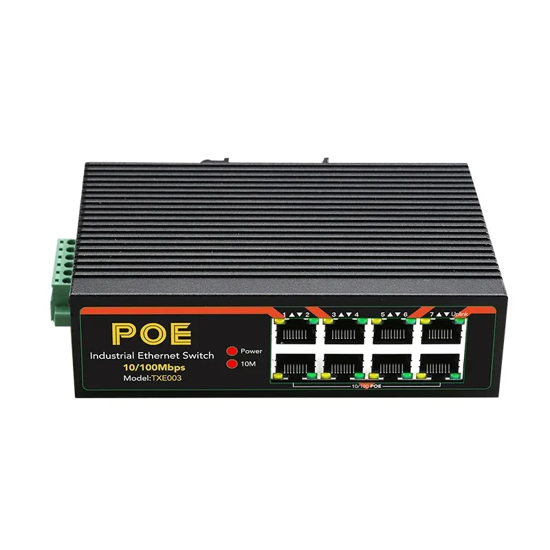 

8 Ports Industrial Fast Ethernet Switch 10/100Mbps POE Network Switch DIN Rail Type Network RJ45 Lan adapter