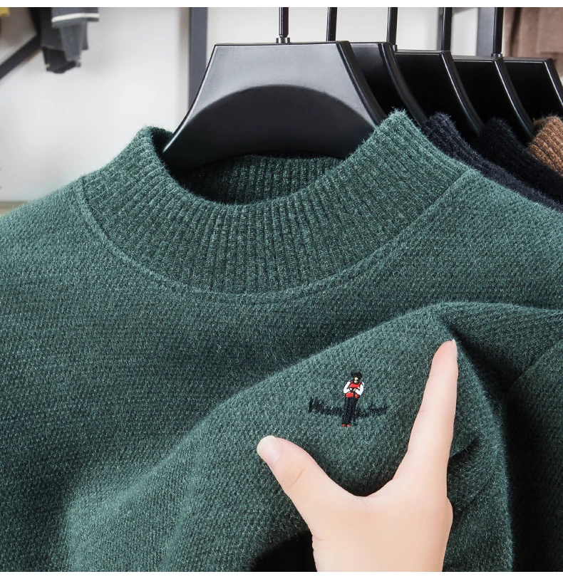 Thickened Sweater Men's Mink Fur Winter Clothing Knitted Base Wool Sweater One-piece Velvet Top