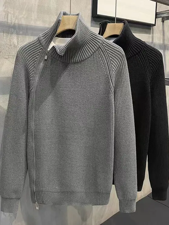 

Casual High Ne Zipper Knitted Sweater Men's Versatile Autumn Winter New Sle Faionable Outerwear Warm Long Sve Sweats...