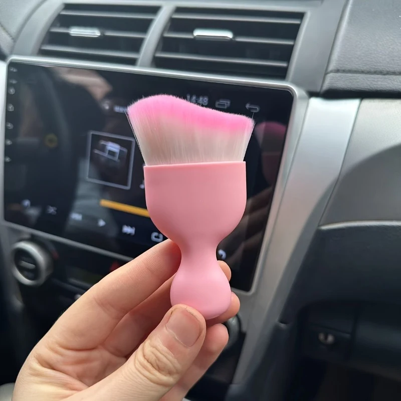 1 Super Soft Pink and White Bristle Car Detailing Brush - Car Interior Cleaning and Air Conditioning Vent Dust Removal Tools, Ea