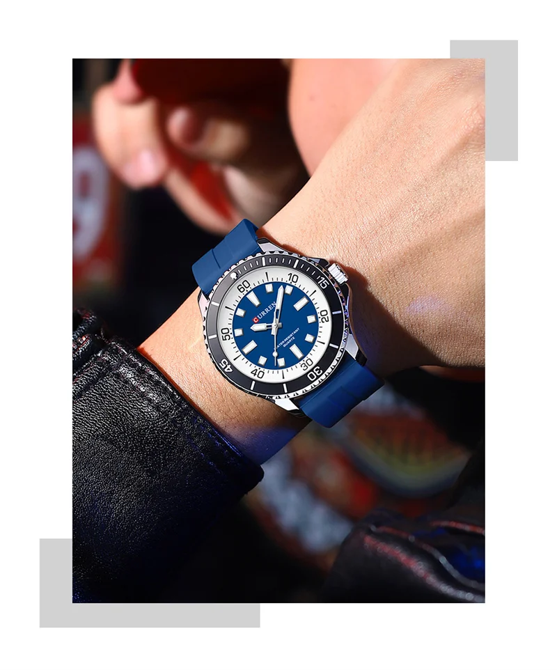 Curren 8448 Unisex Quarzuhr, Outdoor Wasserdichte Leuchtende Runde Armbanduhr mit Silikonarmband – Detail 11