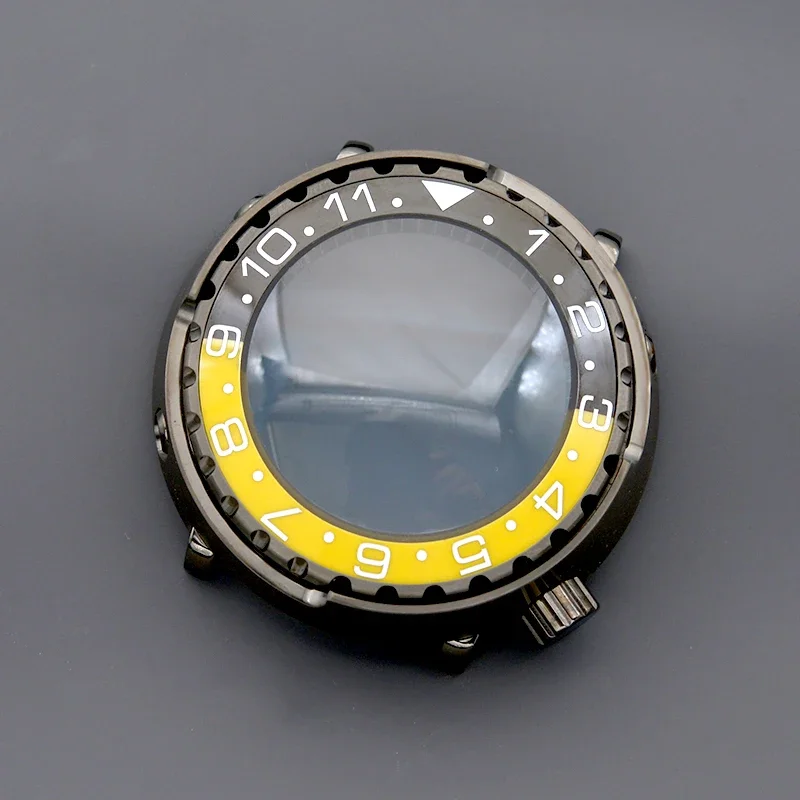 Arma cor atunas caixa de relógio enlatada com cor cinza caber nh34 nh35 nh36 peças relógio aço inoxidável cúpula cristal safira