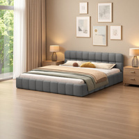 Lazyspace Upholstered bed 140/160 x 200cm,Youth Bed,Lattice grill Linen Grey,Double Bed for Young and Adults,Without Mattress
