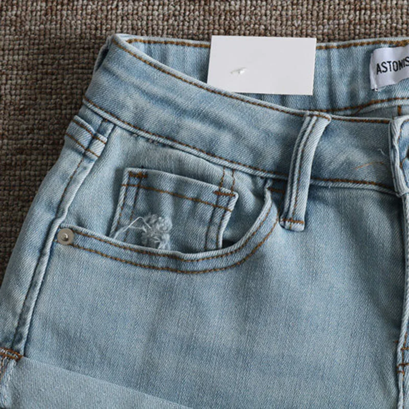 American Retro Spicy Girl Ripped Hot Pants Summer Casual Fashion Sexy Women's Slim Rolled Edge Low Waist Washed Denim Shorts view 6