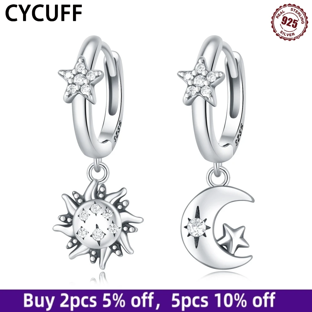 

2025 New Style 100% Real Sterling Silver 925 Moon Sun Earrings Dorp Women Stud Earring Holiday Wedding Fine Girls Jewelry Gifts