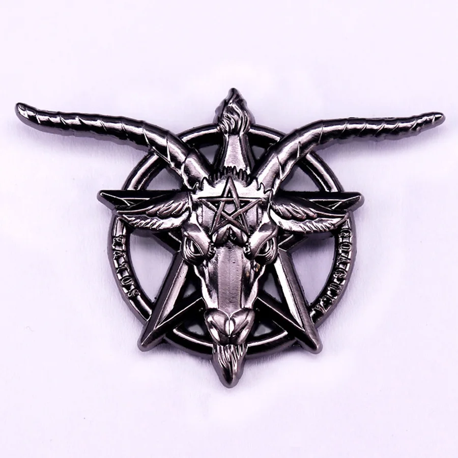 شيطان Baphomet-المينا دبوس الماعز الشيطاني التلبيب دبوس خمر الخماسي شارة هالوين المجوهرات هدية #1