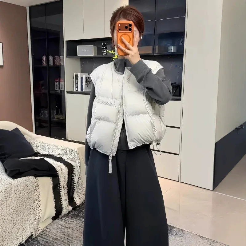Warm Padded Vest Short Loose Fit Sleeveless Puffer Jacket Casual Zip Up Layering Women's Winter Vest