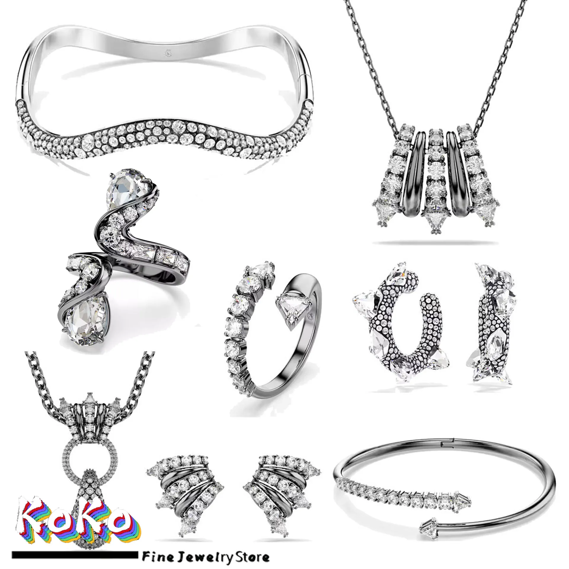 

Оригинальные подвески 2025, новый комплект изящных ювелирных изделий, роскошное ожерелье с черными кристаллами, серьги, браслет-ракушка, кольцо, ювелирные изделия для женщин