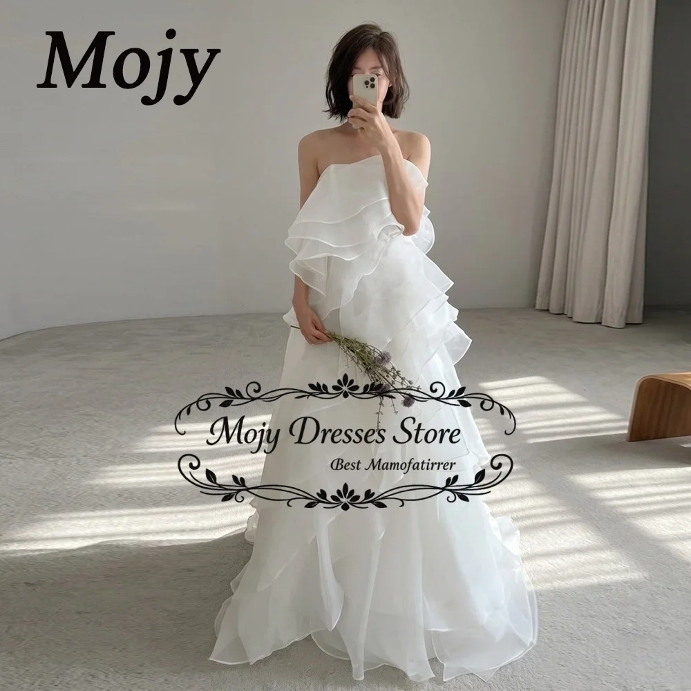 Mojy 2026 Elegantes A-Linien Hochzeitskleid Korea Fotoshooting Ärmelloses Langes Brautkleid Korsett-Rücken Mehrlagiger Organza Maßanfertigung