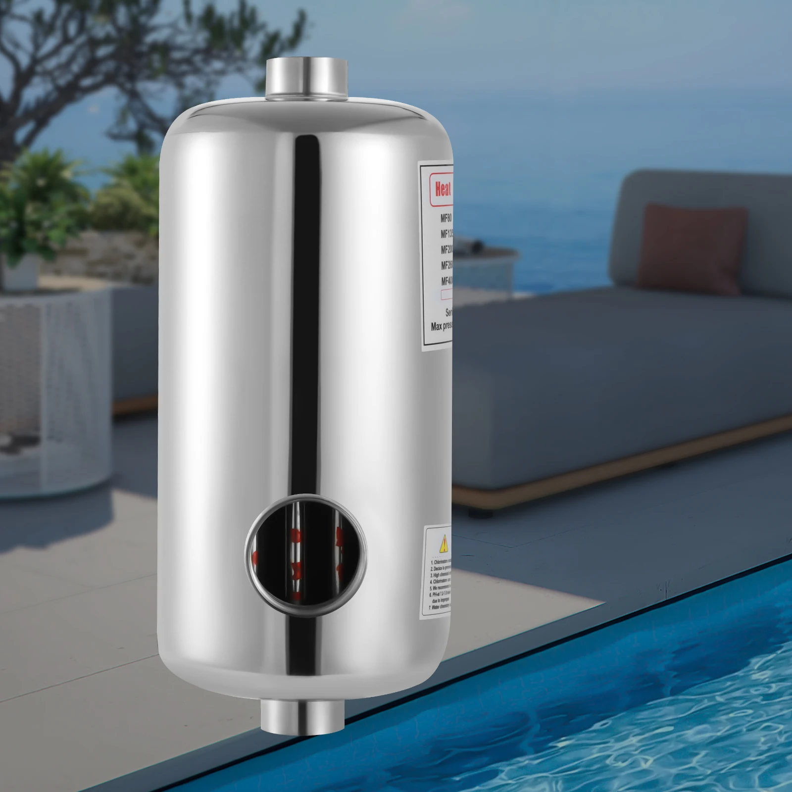 Wärmetauscher, Schwimmbad-Wärmetauscher, Poolheizung mit Rohrleitungswärmeableitung, Schutzgehäuse und umgekehrtem Ein- und Auslass – Detail 1