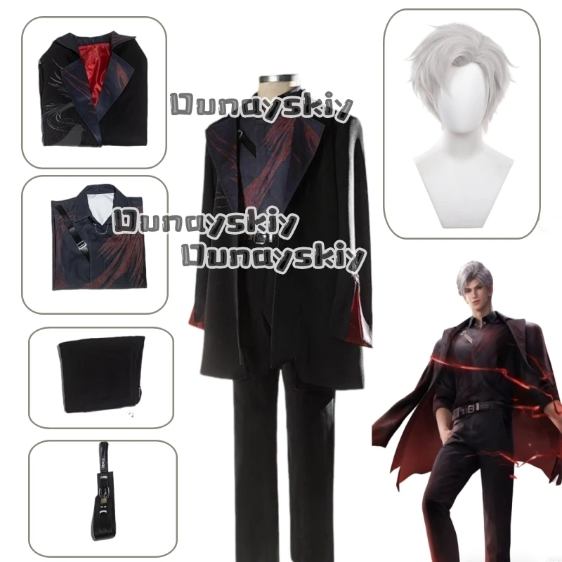 Costume de cosplay Game Love And Deepspace Sylus pour homme, tenue de conquérant implacable Sylus Qinche, perruque, voile cramoisi, uniforme