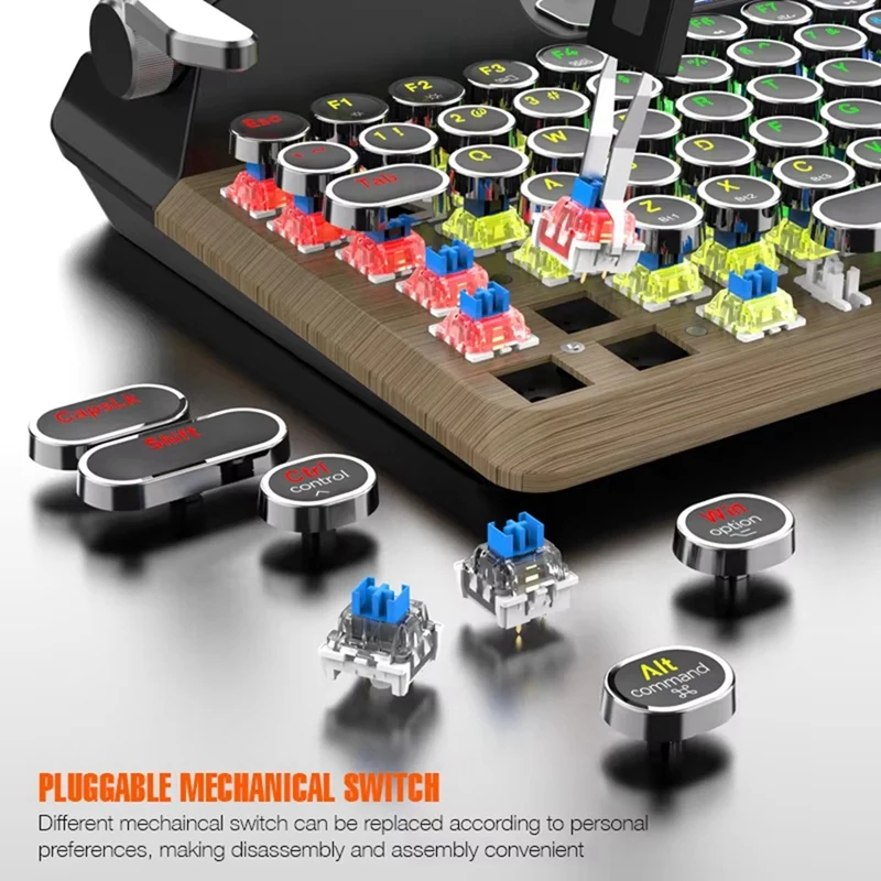 2025 novo teclado retro da máquina de escrever, teclado mecânico da máquina de escrever da conexão dos multi dispositivos de bluetooth 5.0 do vintage para o pc/laptop