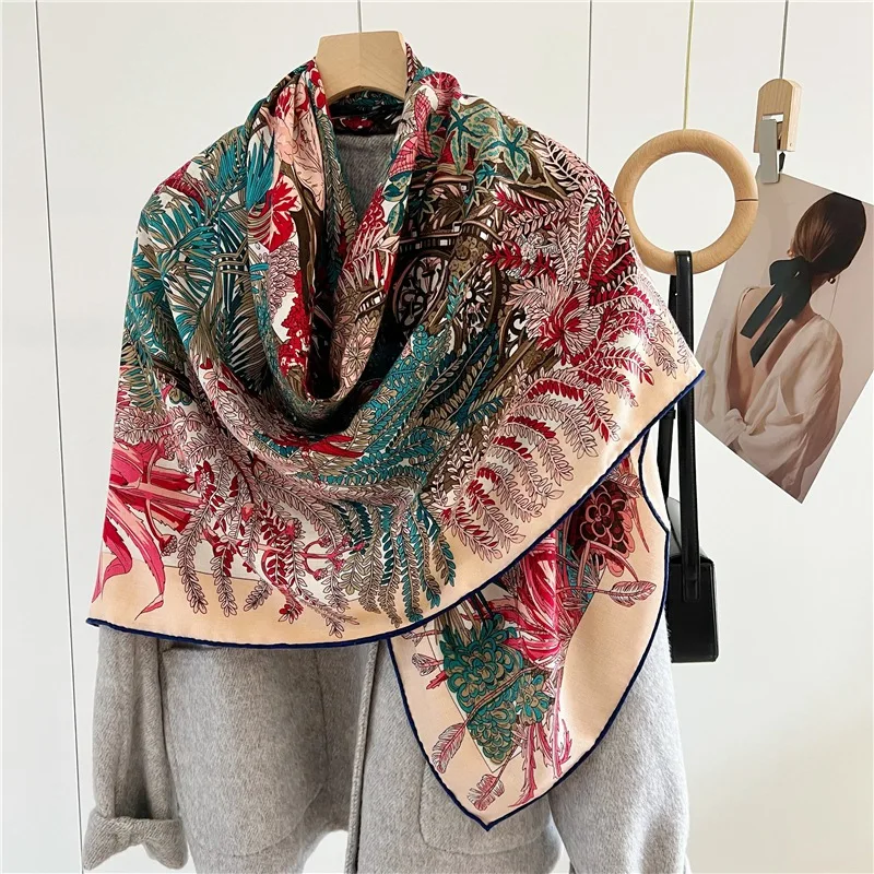 2023 Women Winter Scarves Wraps Classic Prints Large Square Wool Blanket Shawl Cape 135*135cm