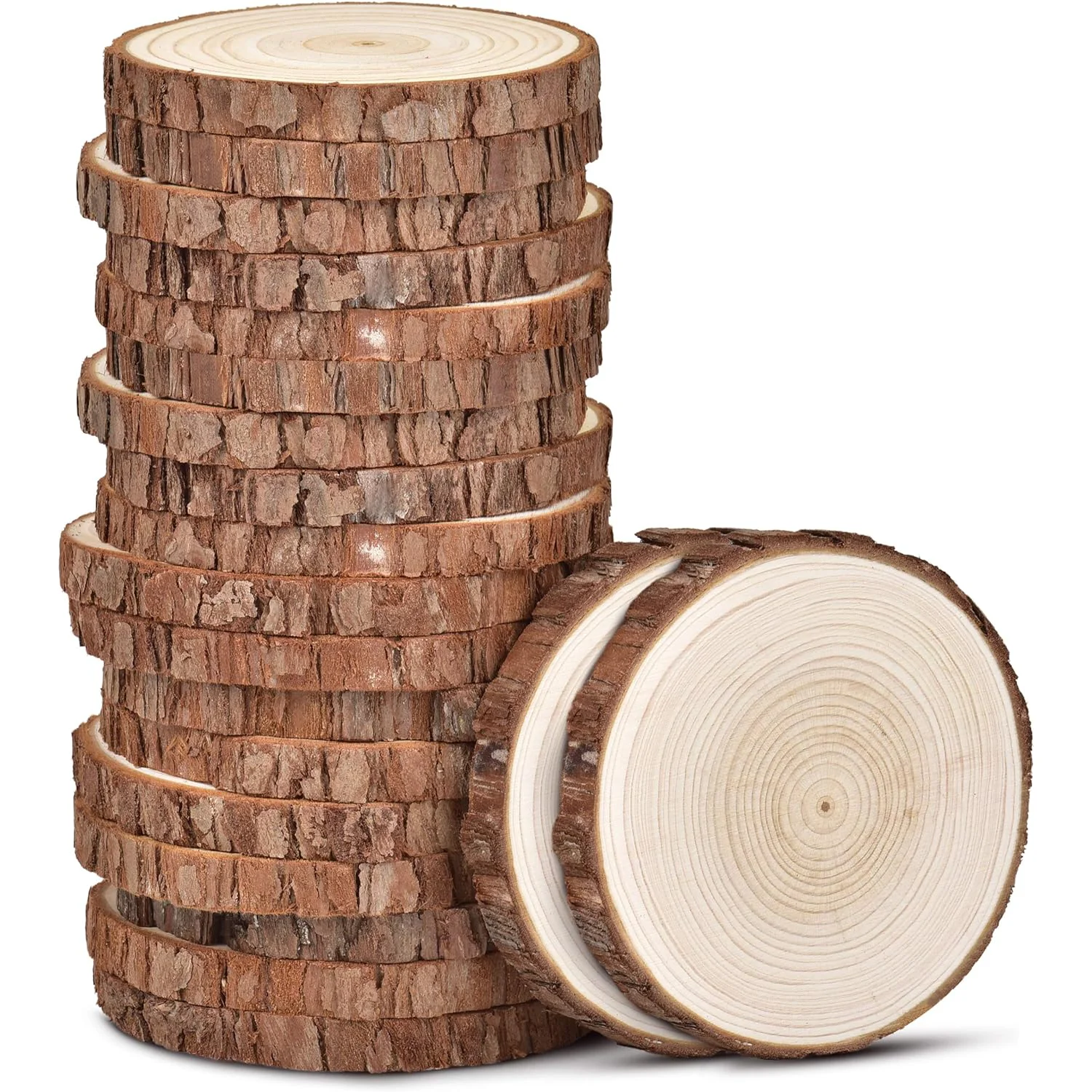 

20PCS Natural Wood Slices with Bark Wood Craft kit, DIY Arts and Crafts Coasters Christmas Ornaments Rustic Wedding Decorations