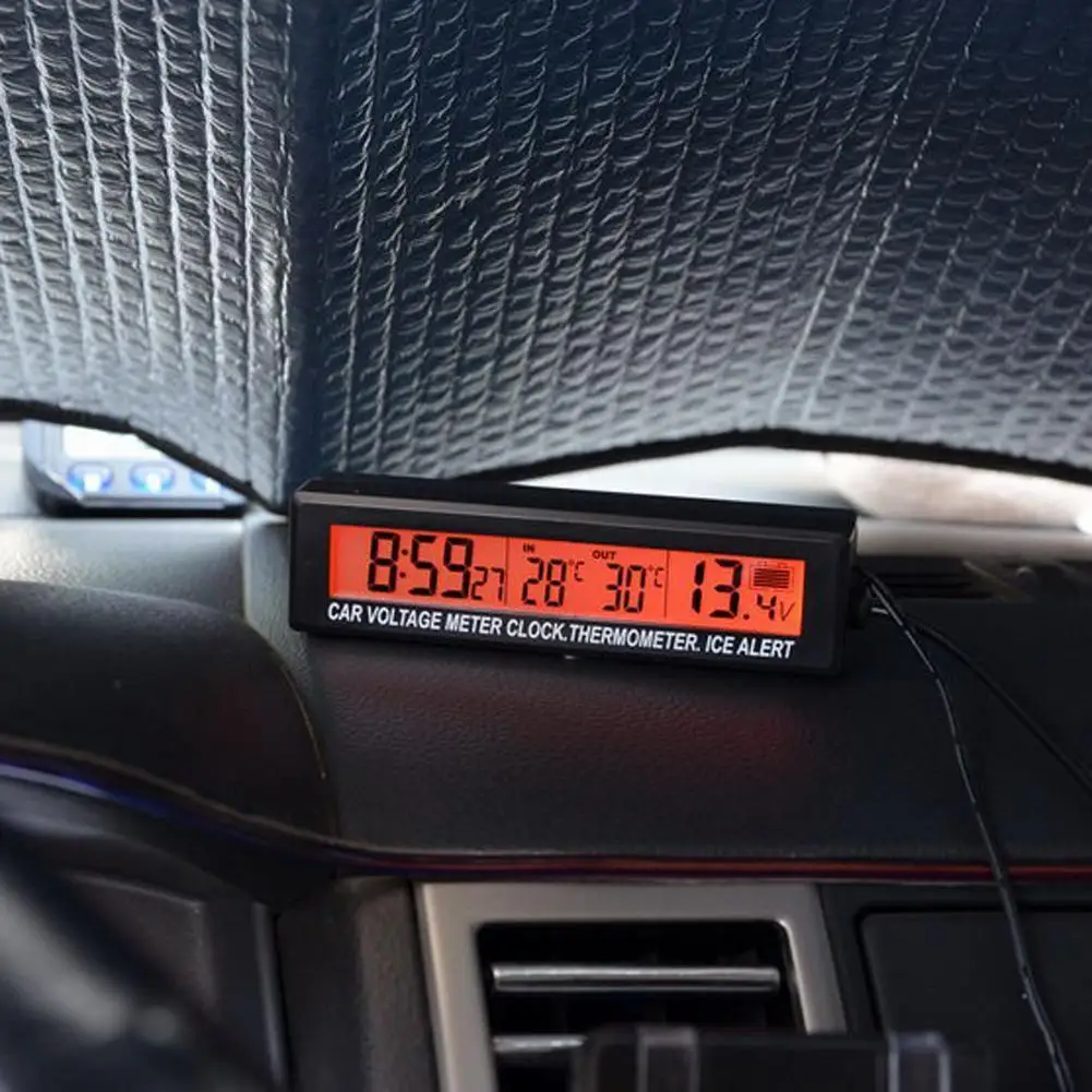3 In 1 Mini Electronic Car Clock High-Precision Battery Voltage Monitor Meter LED Backlight Car Thermometer Clock Voltmeter
