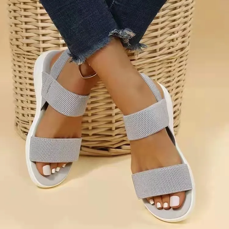 Sandalias cómodas con plataforma y Tacón de Cuña para mujer, sandalias de playa para exteriores para mujer, zapatos de diseñador con banda elástica,