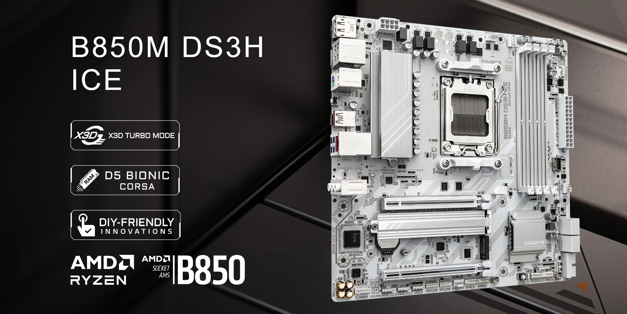 2025 신형 B850M DS3H ICE 마이크로 ATX B850 메인보드 데스크탑 게이밍 메인보드 AMD B850 DDR5 PCIe 5.0 AM5 메인보드