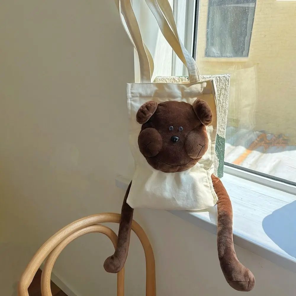 Sac en toile ours en peluche 3D, sac à main de voyage, sac fourre-tout initié au beurre, grande capacité, sac à provisions mignon