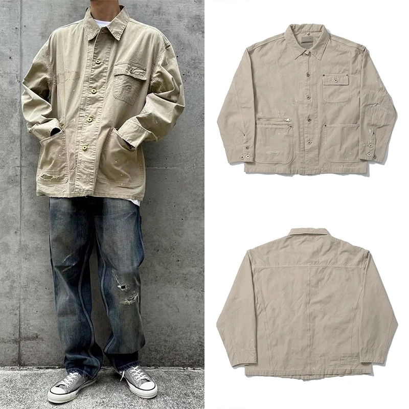 

Retro Collar Jaet Men's Casual Workwear Coat Loose Fit American Sle Autumn Winter Cotton Long Sve Button up Jaet