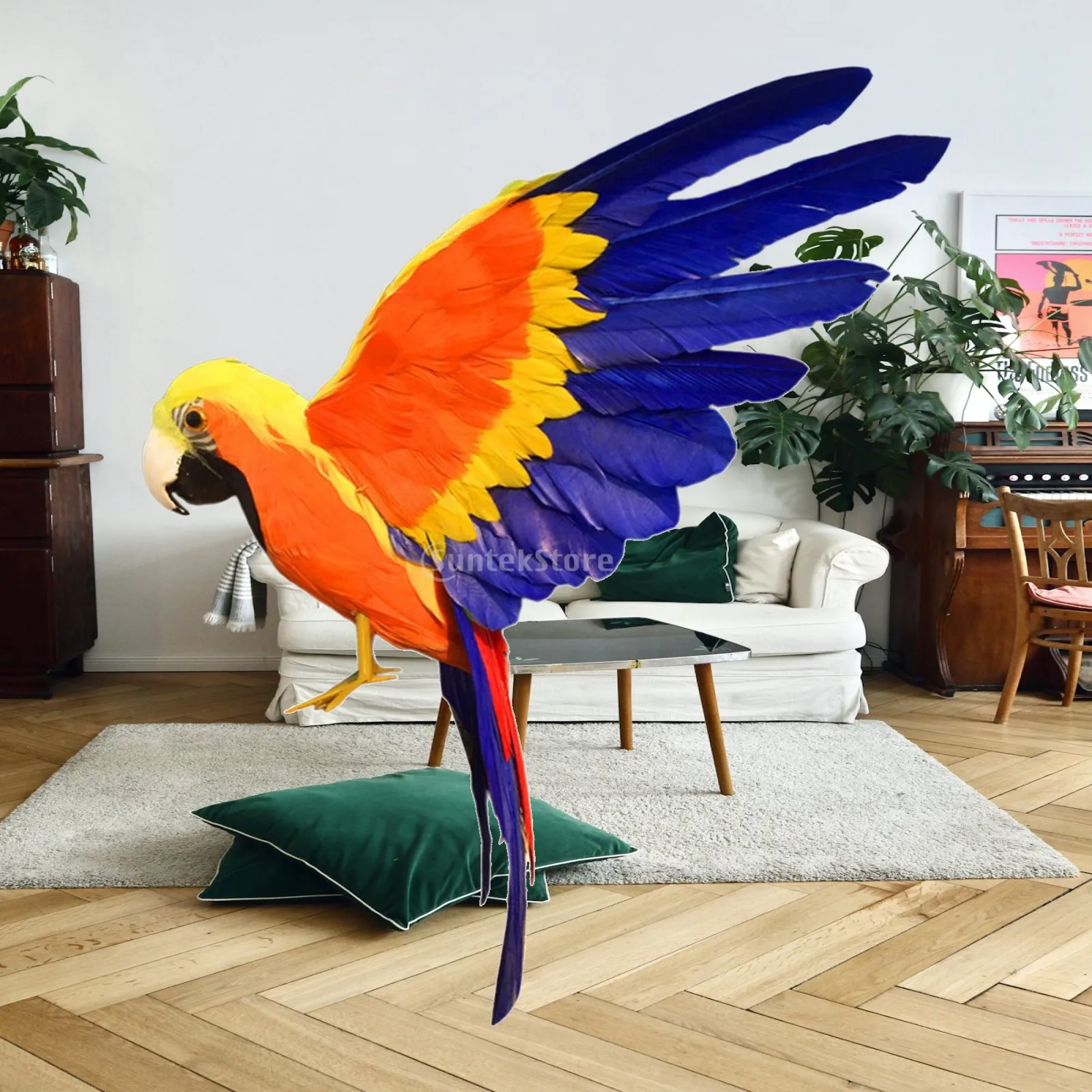 Decorative Simulation Parrot Figurine Feather Artificial Bird Art Figurine Ornament for Tree Yard Home Garden Decoration Props