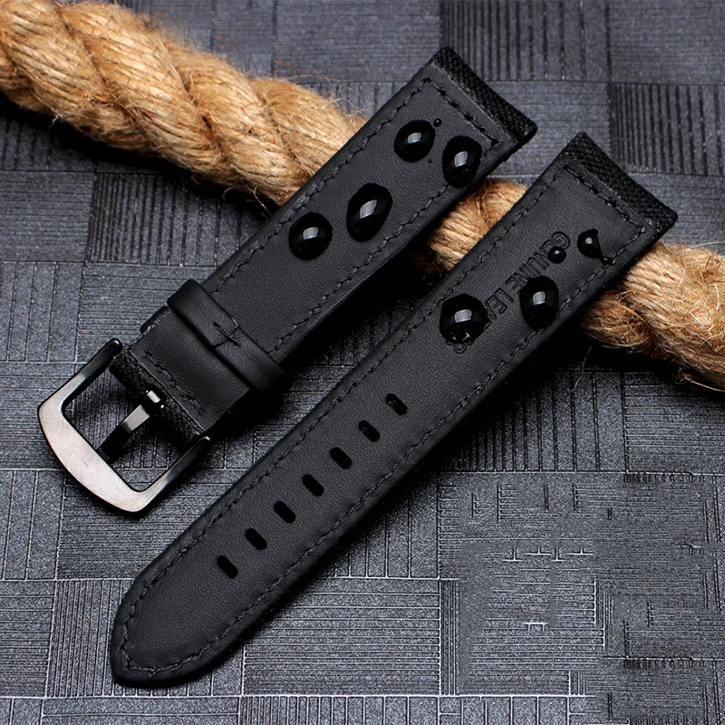 Canvas Watch Strap for Men for Citizen Seiko Hamilton Hands Ar-mani Watch Chain Genuine Leather Bottom Watchband 20mm 22mm 24mm