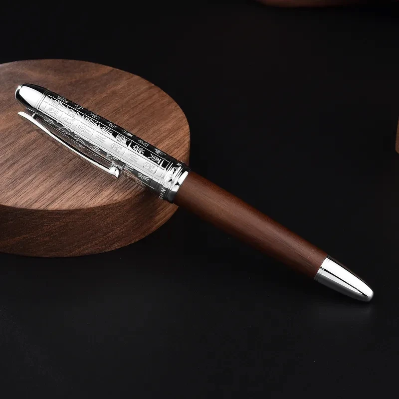 

Hongdian 6016 Fountain Pen Retro Natural Wood Beautiful Sliver Oracle Cap EF/F Nib Brown Wooden Office Business Writing Gift Pen