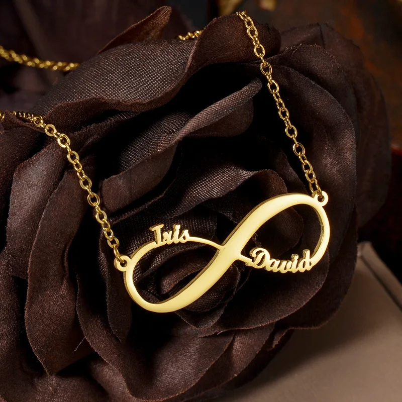 

Custom 2Name Necklaces Personalized Infinity Symbol Stainless Steel Jewelry Gold Fashion Pendant Choker for Women Dropshipping