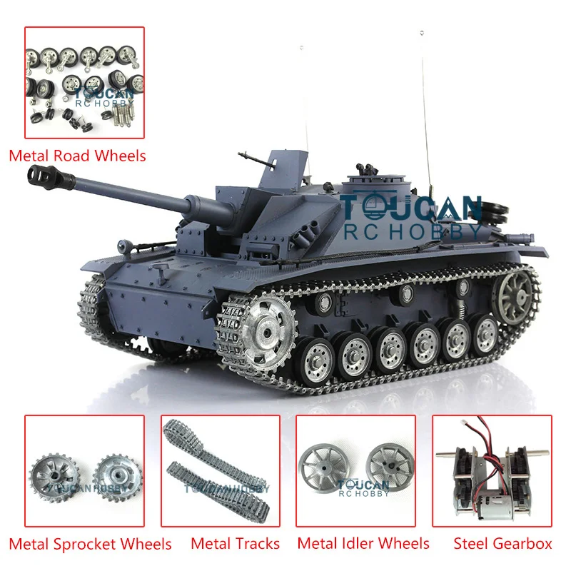 Heng Long 1/16 Scale Remote Control RC Tank 7.0 Customized Stug III 3868 Metal Tracks Wheels Model Toys For Boys TH17423-SMT5