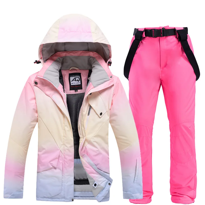 

New Fashion Color Matching Ski Suit Women Windproof Waterproof Snowboard Jacket and Pants Suit Female Snowsuit Costumes
