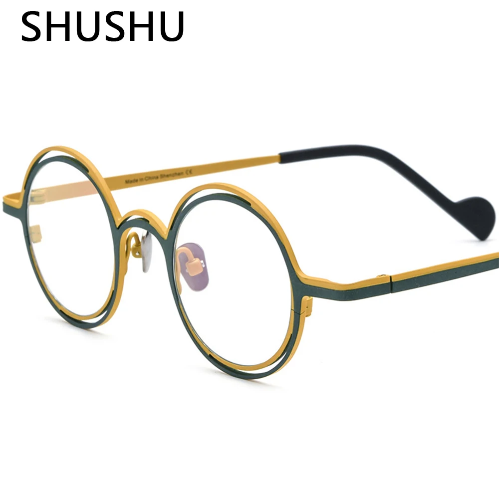 

New Super Light Pure Titanium Alloy Two-tone Eyeglasses Men Retro Round Myopia Optics Prescription Glasses Frame Women