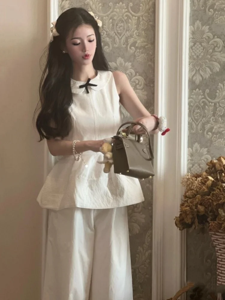 Unique Beautiful Two-Piece Set Svel Straight Leg Pants Ele Faionable Outfit Polyester Long Pants round Neline