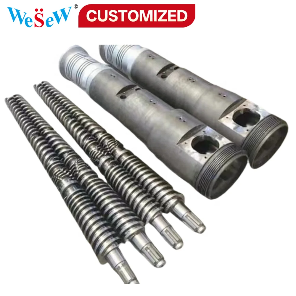 OEM Extruder Screws and Barrels: Bimetallic Nitrided Conical Twin Screws for the WPC, PVC, and PE Industries—Plastic and Rubber