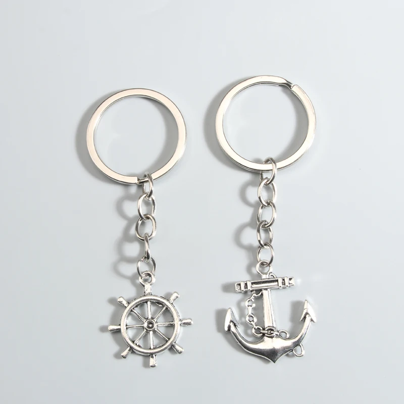 1 مجموعة الدفة مرساة سبيكة المفاتيح فضية اللون رحلة البحر سلسلة مفاتيح للنساء الرجال الهدايا تذكارية صنع اليدوية DIY بها بنفسك مجوهرات
