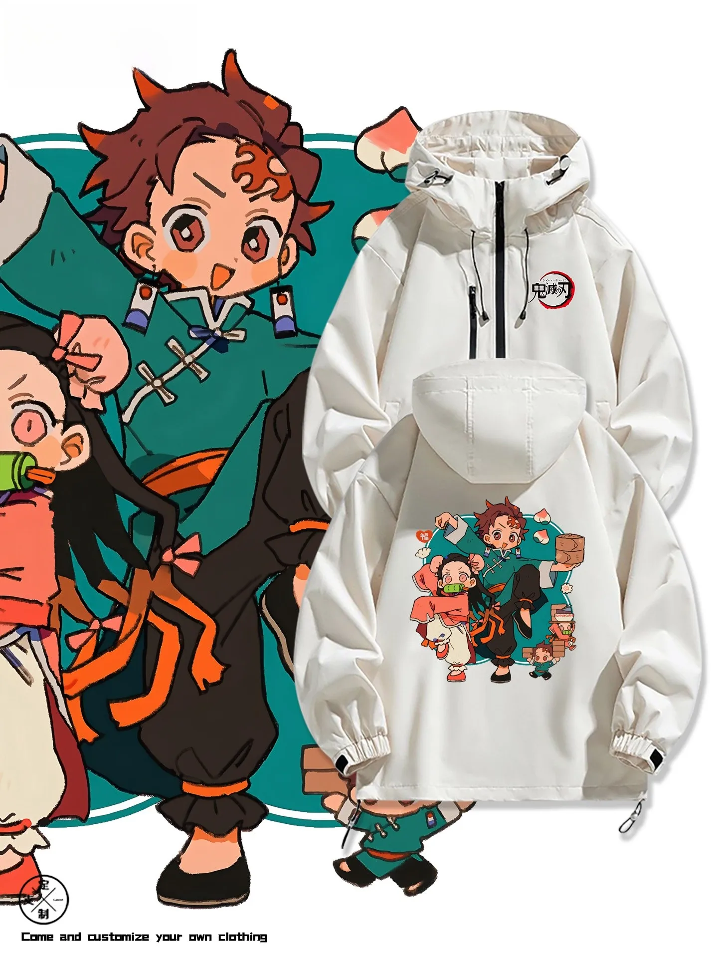 

Мужская весенне-осенняя верхняя одежда, карбоновая футболка Ghost Slayer Collaboration, китайский Sle Jaet, свободный крой, длинная свевая молния, одежда...