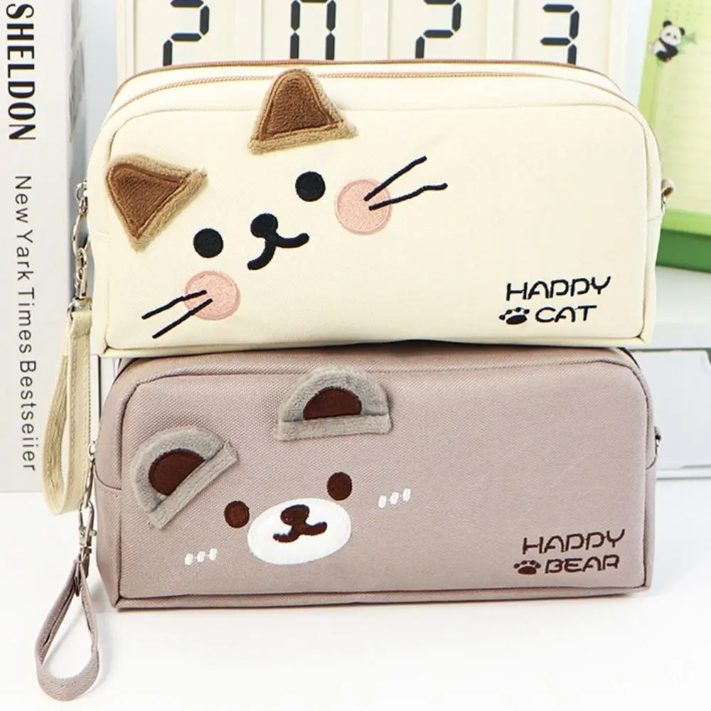 Sac à crayons chat mignon de grande capacité, sac de papeterie Portable à motif de chat de haute beauté, trousse à crayons en toile multifonctionnelle Simple