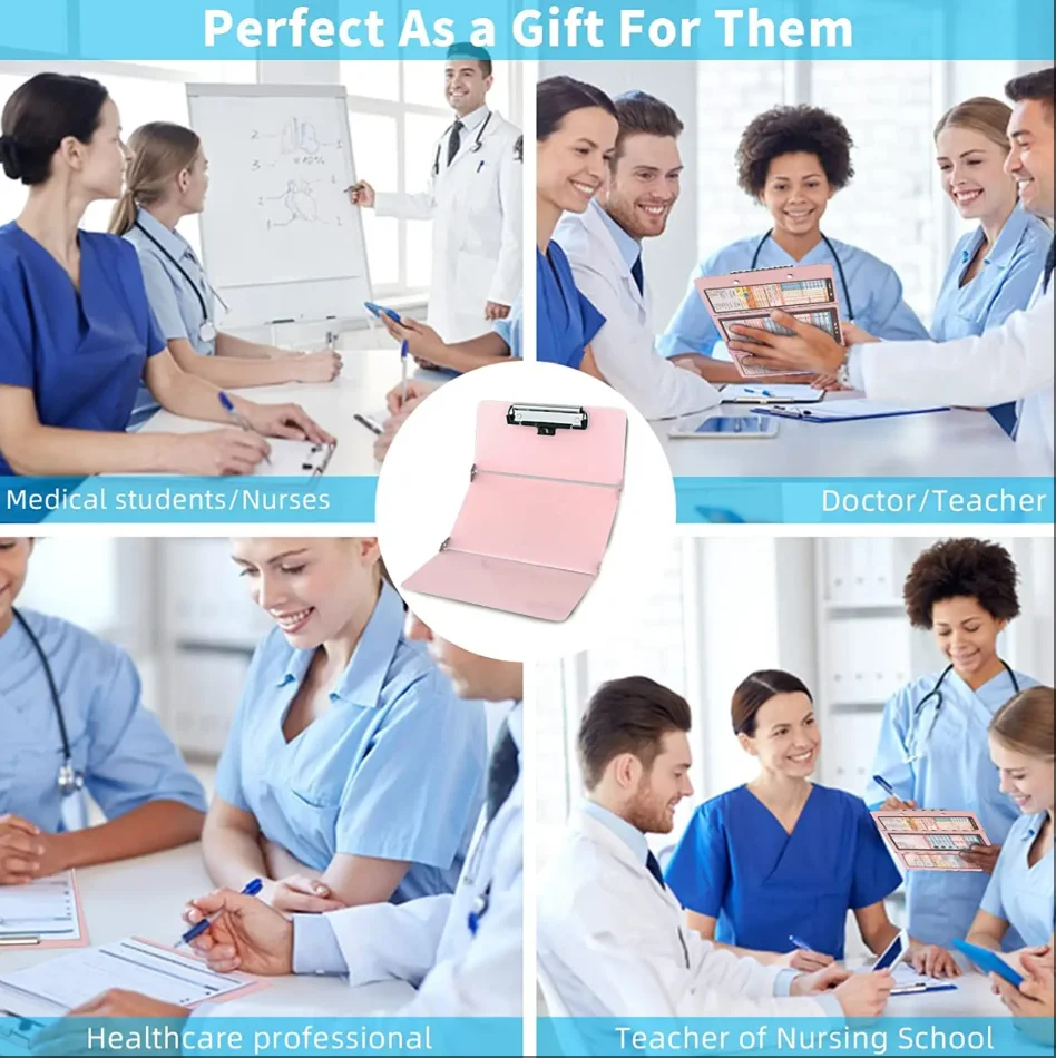 Nursing Clipboard With Nursing and Medical Edition Cheat Sheets 3 Layers Aluminum Foldable Nurse Clip Boards Notepad for Student