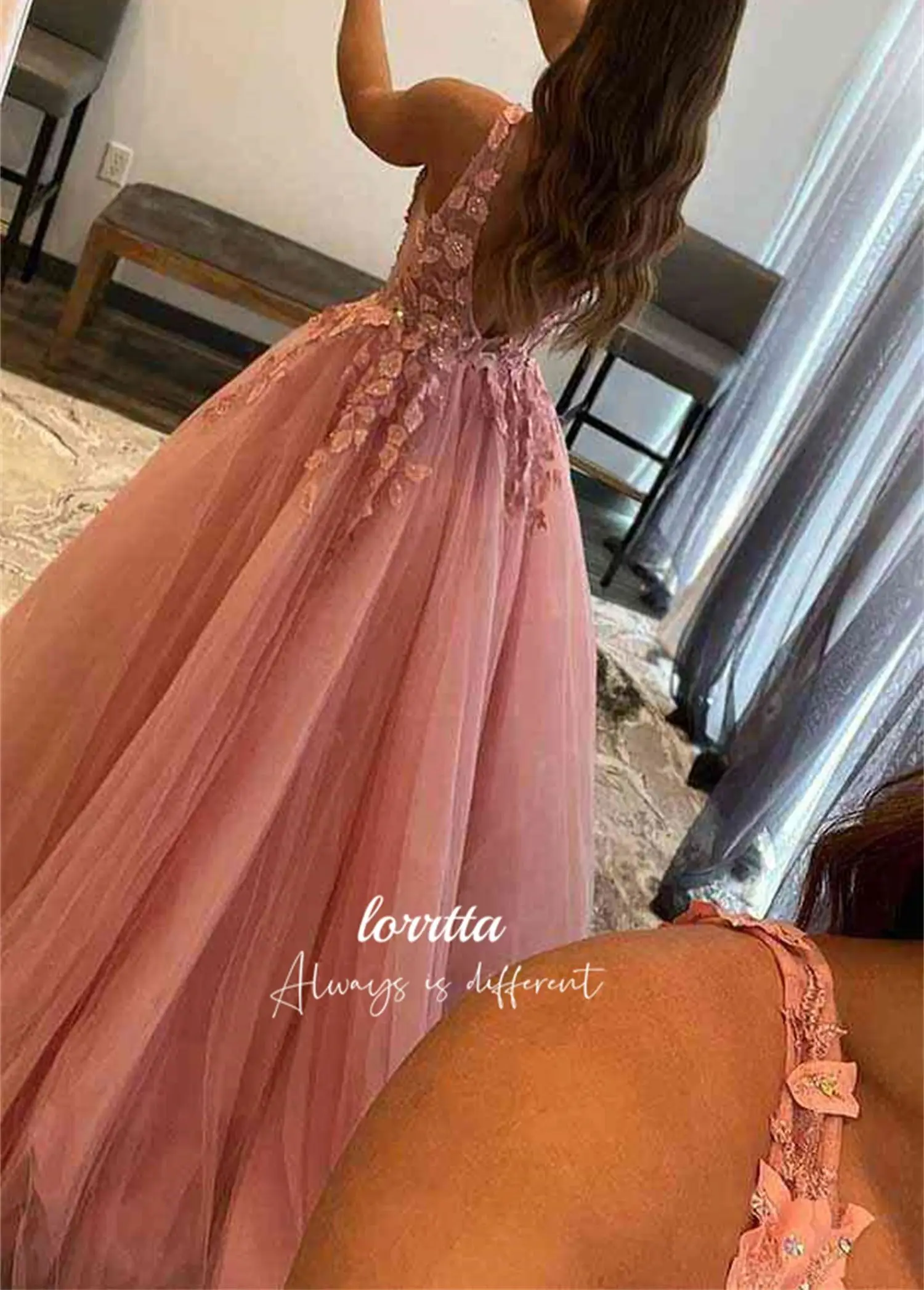 Lorrtta Woman Wedding Party Dress Mesh V-neck Line A Pink Graduation Gown Luxurious Evening Dresses 2024 Luxury Ball Gowns Prom