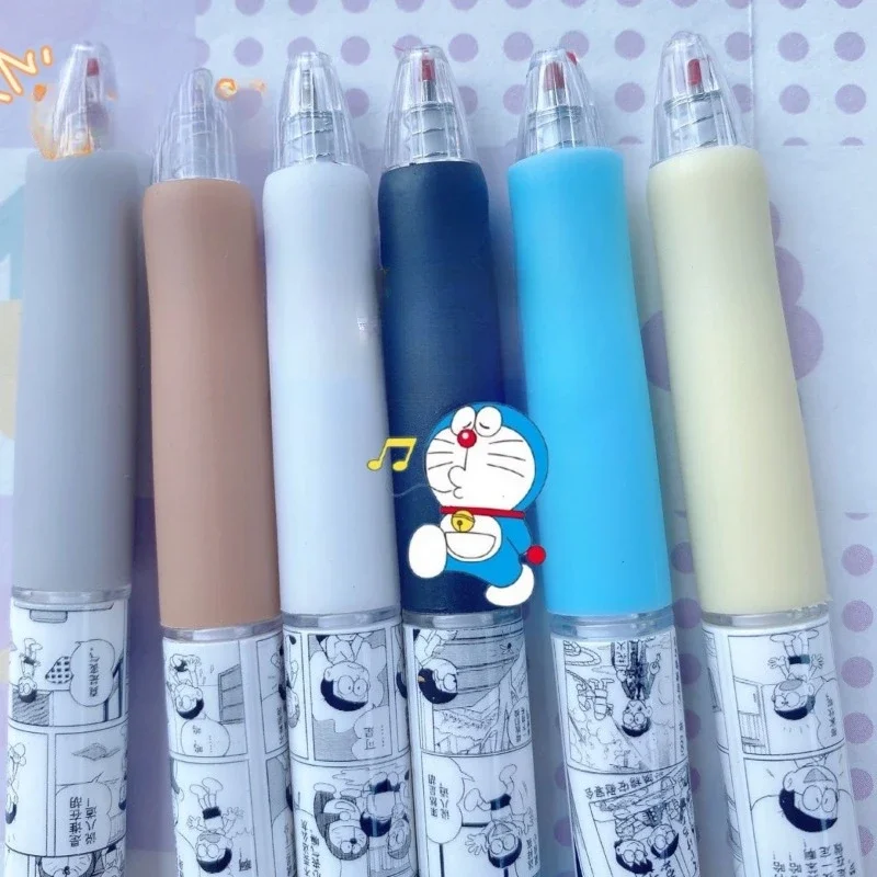 6 stks Doraemon Manga Stijl Limited Edition Druk Pen ST Hoofd Half Naald Buis sneldrogend Zwart 0.5 Water Pen Leuk voor Studenten
