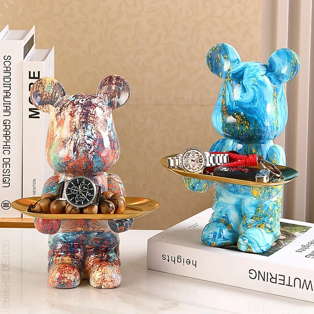 

Colorful Resin Statue Room Decor,Little Bear Figurine,Piggy Bank For Kids,Decorative Storage Tray,Bear Sculpture Home Decoration