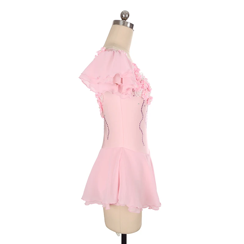 فستان مسابقة التزلج على الجليد من Nasinaya مخصص للنساء والأطفال والجمباز الإيقاعي ملابس بأكمام قصيرة على شكل زهرة وردية #4