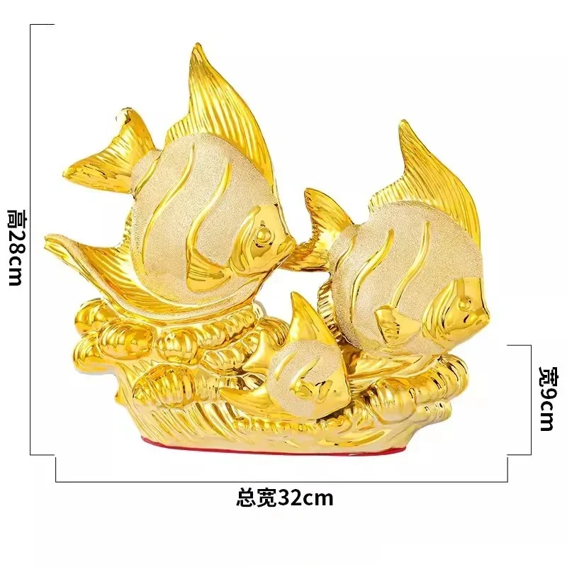 

Wedding Decor Crafts Ceramic Creative Room Decoration Handicraft Gold Couple Fish Porcelain Figurines Decorations W5166