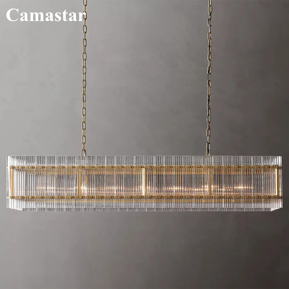 

San Marco Rectangular Chandelier Lxuruy Clear Fluted Glass Linear Chandelier Lighting LED Modern Pendant Lamp for Dining Room