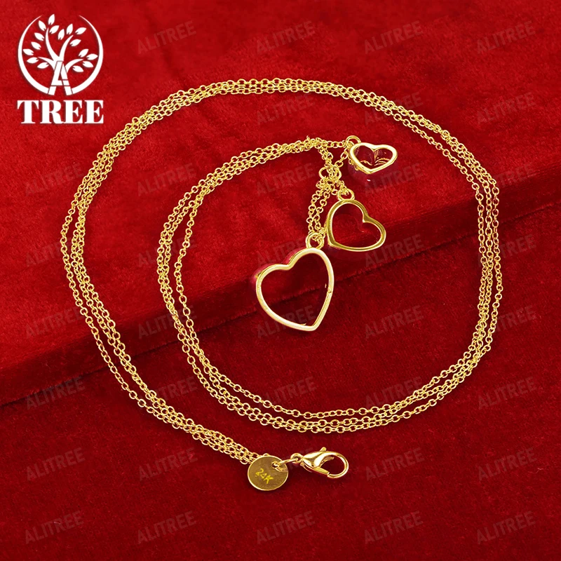 

45cm 18k Gold Heart Pendant Necklace O Chain Valentine's Day Gift Sweet Cute Romantic Jewelry Girls Party Gift Accessories